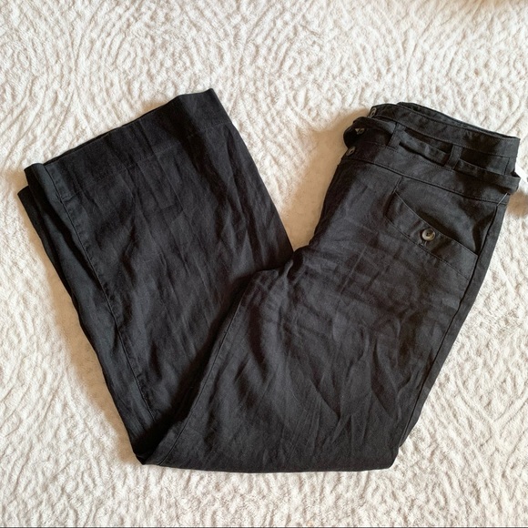 ANTHROPOLOGIE Black Wide Leg Linen Pants 4P - Picture 3 of 9